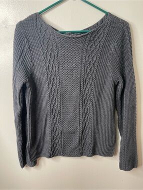 JEANNE PIERRE Gray Cable Knit Scoop Neck Sweater